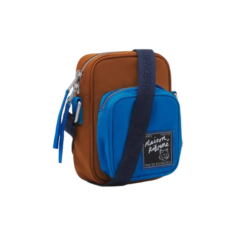 Maison Kitsune Polyamide Nylon Shoulder Bag, Crossbody Bag Men's Brown & Blue-1