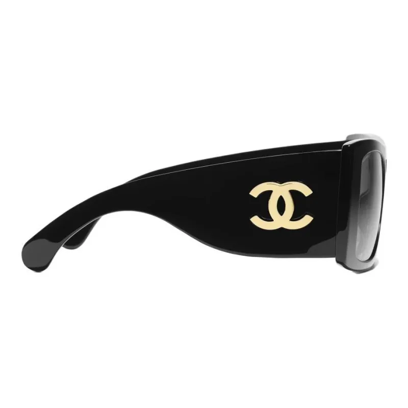 CHANEL Acetate Aviator Sunglasses Unisex Black-3