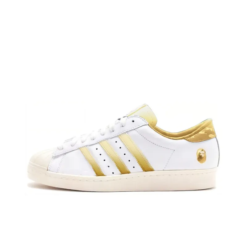 Bape x Adidas Originals Superstar Wear Resistant Low Top Skateboard Shoes Unisex White Gold-0