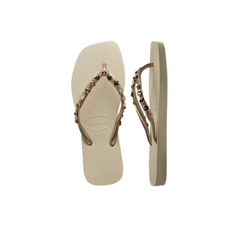 Havaianas Rhinestone Slip-Resistant Abrasion-Resistant Flip Flops Women's Beige-4