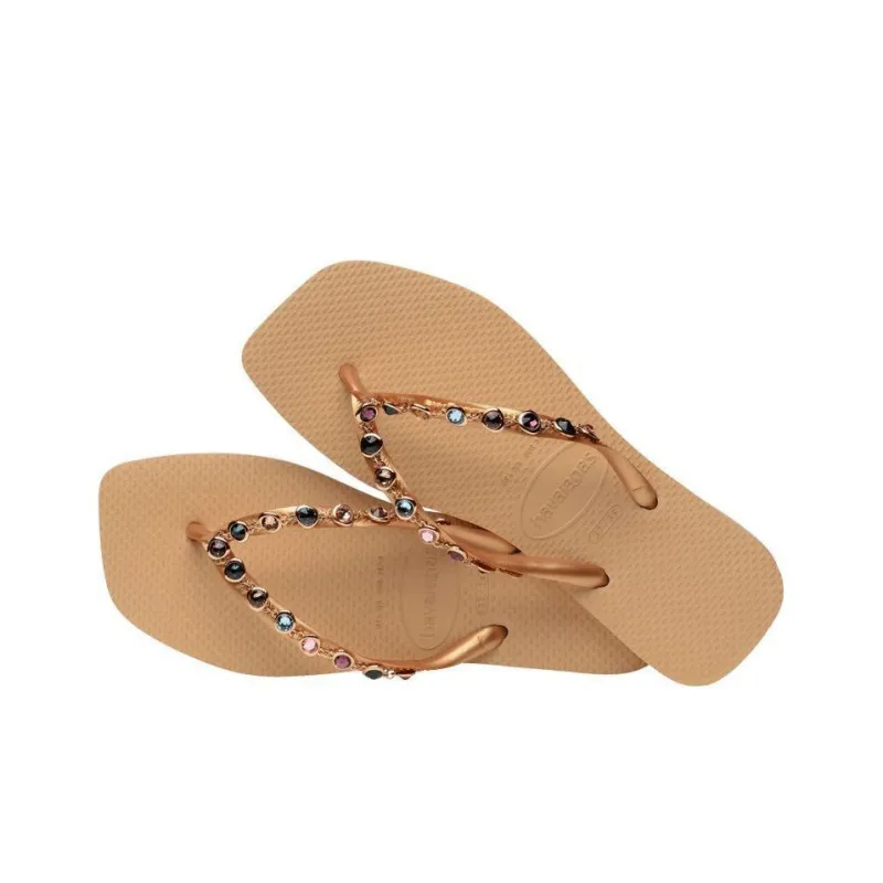 Havaianas Rhinestone Abrasion-Resistant Flip Flops Women's Gold-3