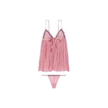 Victoria's Secret PINK VERY SEXY Lacebowstrapsexybabynightgown/dd Underwear Set Women's Rose Purple