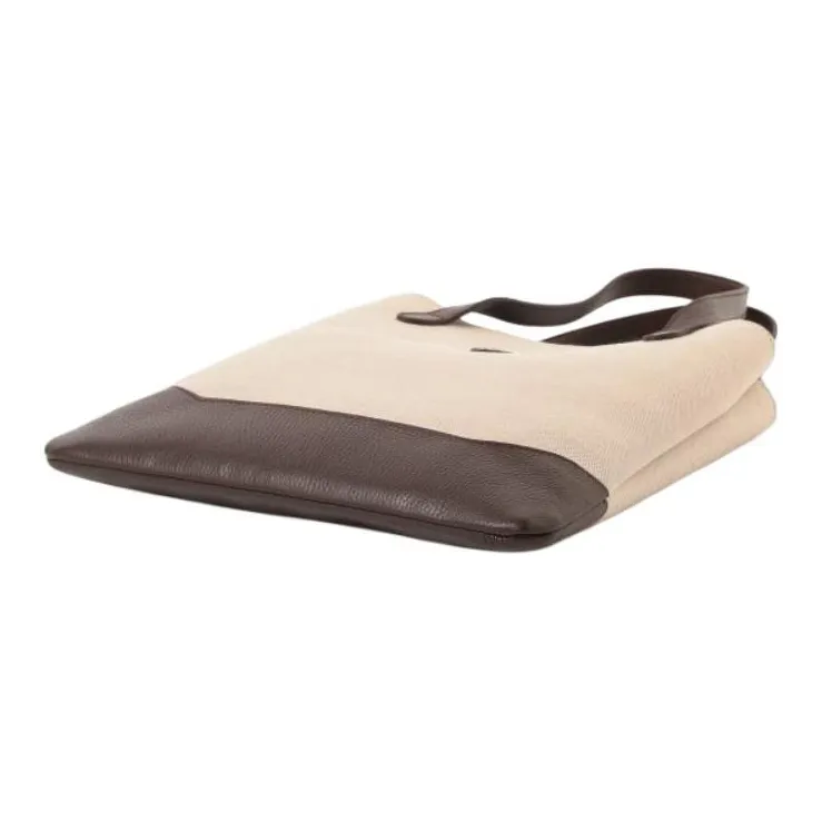 Beams Canvas With Acrylic With Leather With Cow Leather Canvas Bag, Handbag Men's Brown-3