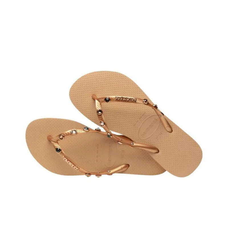 Havaianas Rhinestone Slip-Resistant Flip Flops Women's Gold-5