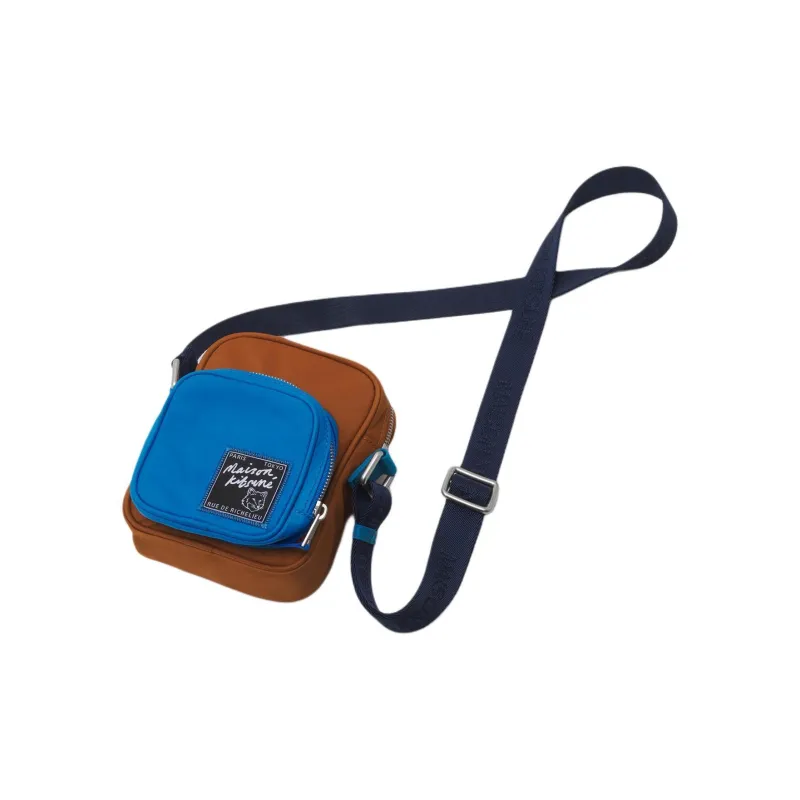 Maison Kitsune Polyamide Nylon Shoulder Bag, Crossbody Bag Men's Brown & Blue-3