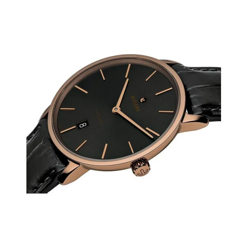 RADO Automatic Mechanical Movement Unisex Watch 41mm Black Dial Steel Case Crocodile Leather Strap-1