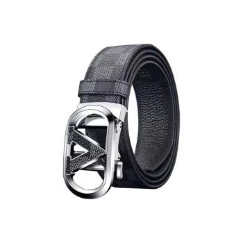 PISHUSHU Cow Leather Automatic Buckle Belt Men's Brown With Gold Buckle Black With Silver Buckle Width  3.5cm