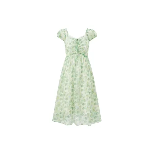 LEDIN Short-Sleeved Dresses Women's Green Print