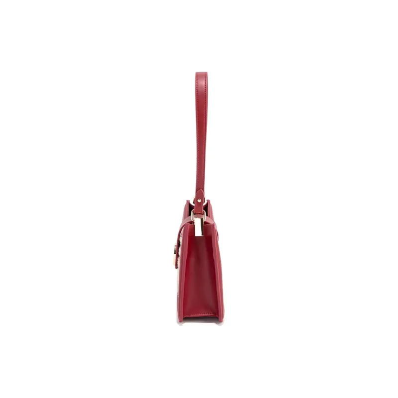 CLEVER& KETCH PU Wool Houndstooth Shoulder Bag Small Size Women's Red-3