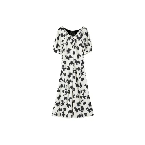 H'S Short-Sleeved Dresses Women's White Base Multicolor