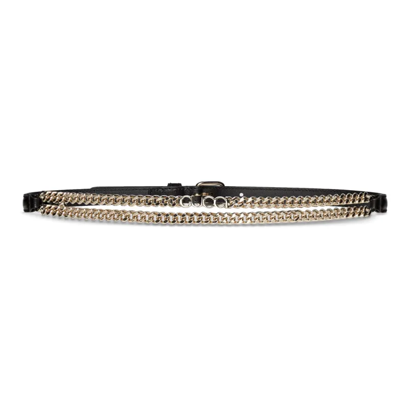 GUCCI Solid Color Design, Pin Buckle Leather Belts Women's Black Width 1.5CM-1