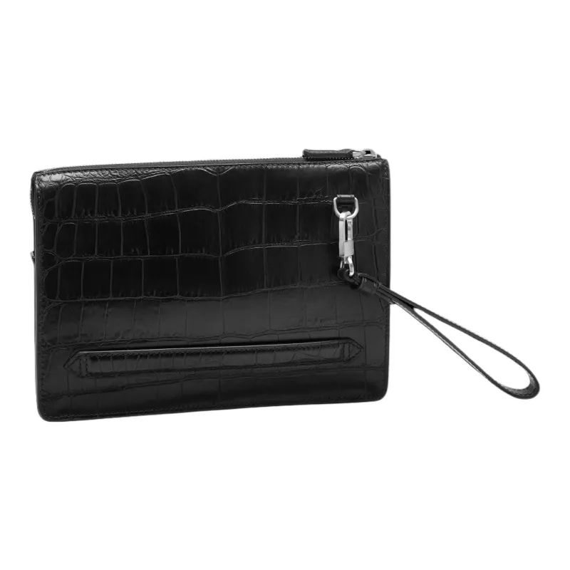 MONTBLANC Crocodile Leather With Cow Leather Clutch Men's Black-2