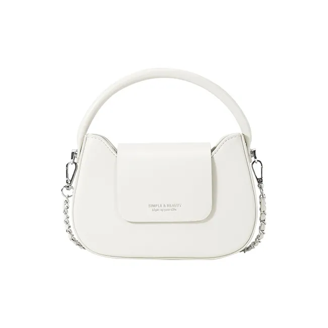 SEM/R Synthetic Leather Small Square Bag Chain Crossbody Bag Handbag Small Size Women's Ecru/Custard/Ice Blue-19
