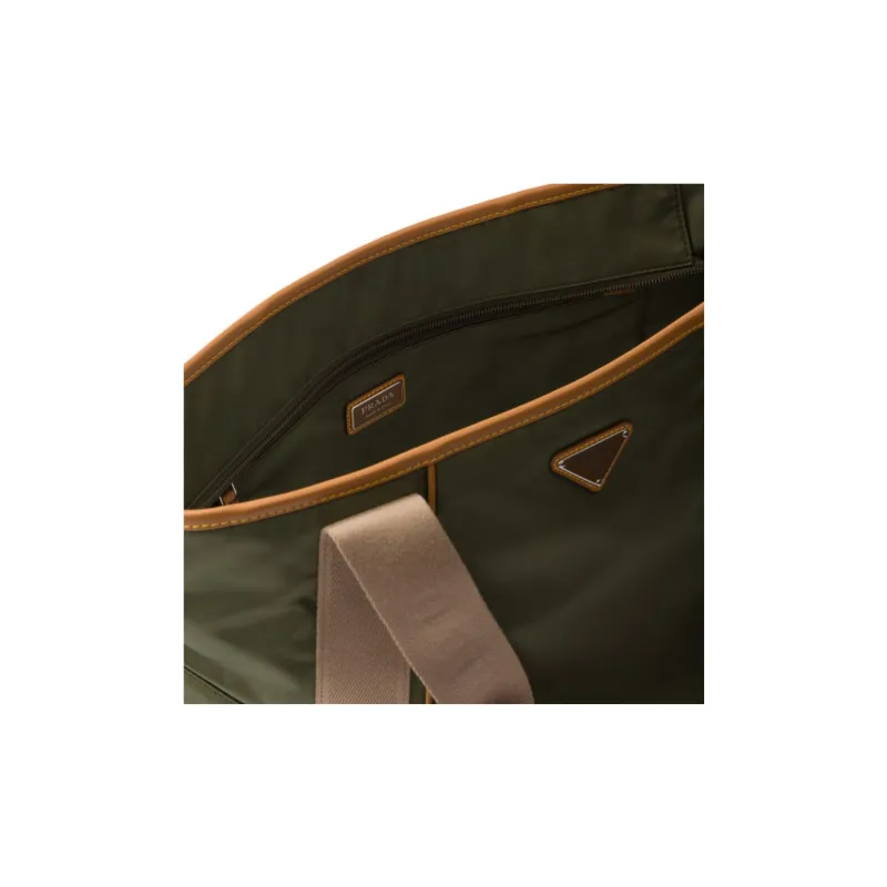 PRADA Leather Handbag Men's Army Green With Caramel Candy-5