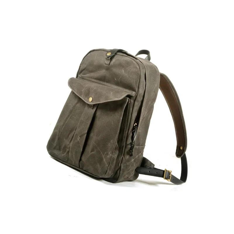 PULUWIRR Cow Leather Canvas Backpack For Men Regular Unisex Khaki Army Green Black Gray Green-8