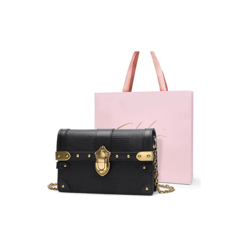 Satchi Cow Leather Casual Small Square Bag Small Size Women's Black-5
