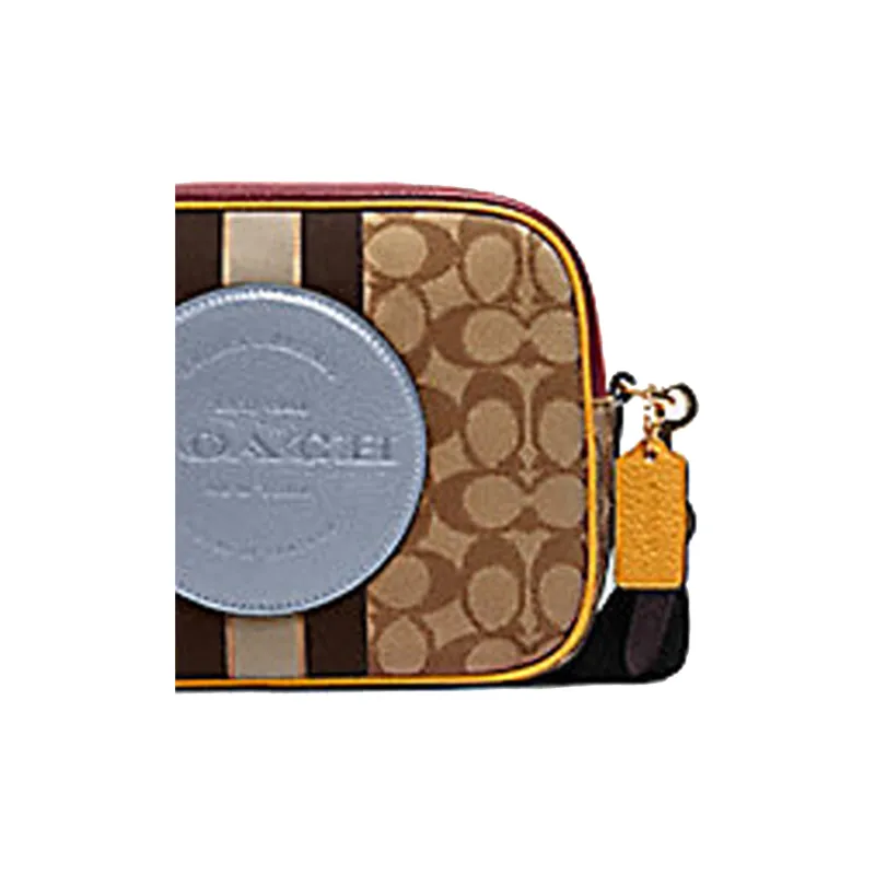 COACH Dempsey Canvas With Leather Camera Bags Shoulder Bags Women's Khaki & Deep Red-5
