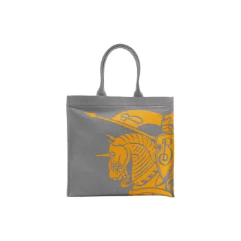 Burberry Cotton And Polyester Blend Tote Bag Shopping Bag Shoulder Bag Handbag Medium Size Unisex Gray Mix Sunflower