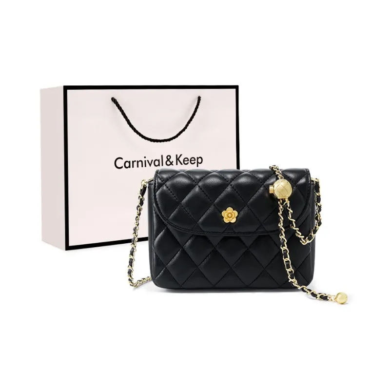 Carnival Keep Cow Leather Small Square Bag Crossbody Bags Small Size Women's Black-0
