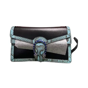 GUCCI Snake Skin Patchwork Cow Leather Crossbody Bag Shoulder Bag Regular Women's Black