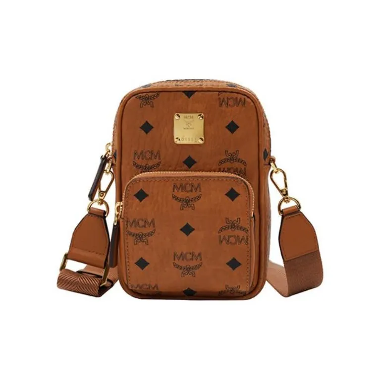 MCM Tech Crossbody Visetos Mini Cognac-0