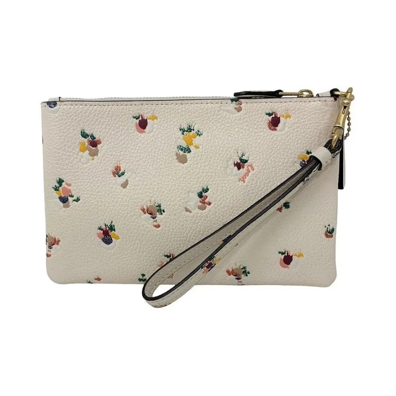 COACH Leather Wrist Bag Mini Wallet Clutch Women's Chalk White-2
