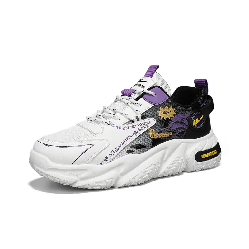 WARRIOR Chunky Sneakers Men Low Top White Black Blue/White Black Purple/White Black-9