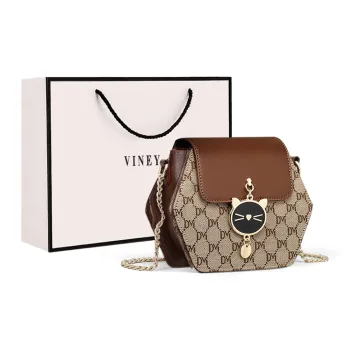 VINEY Fabric With Synthetic Leather Shoulder Bag Crossbody Bag Small Size Women's Coffee