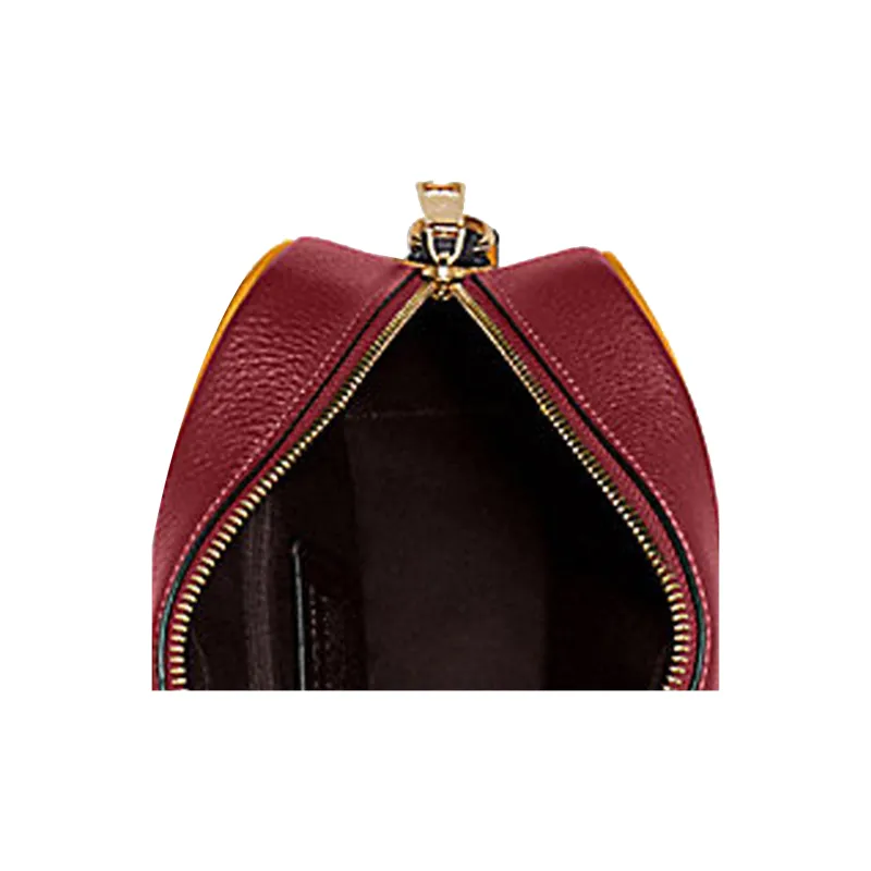 COACH Dempsey Canvas With Leather Camera Bags Shoulder Bags Women's Khaki & Deep Red-6