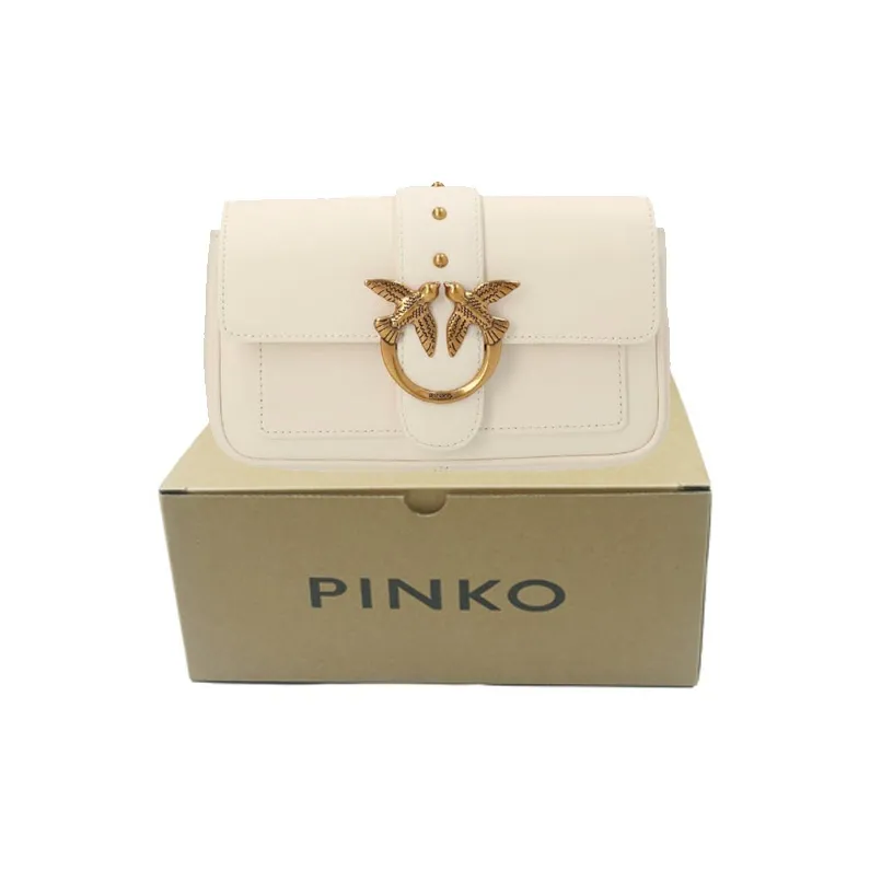 PINKO Pocket Love Leather Crossbody Bag, Shoulder Bag Women's White-6