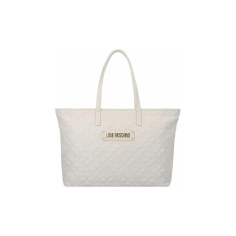 LOVE MOSCHINO Polyurethane Tote Bag, Shopping Bag, Shoulder Bag, Handbag Women's Ivory White-1