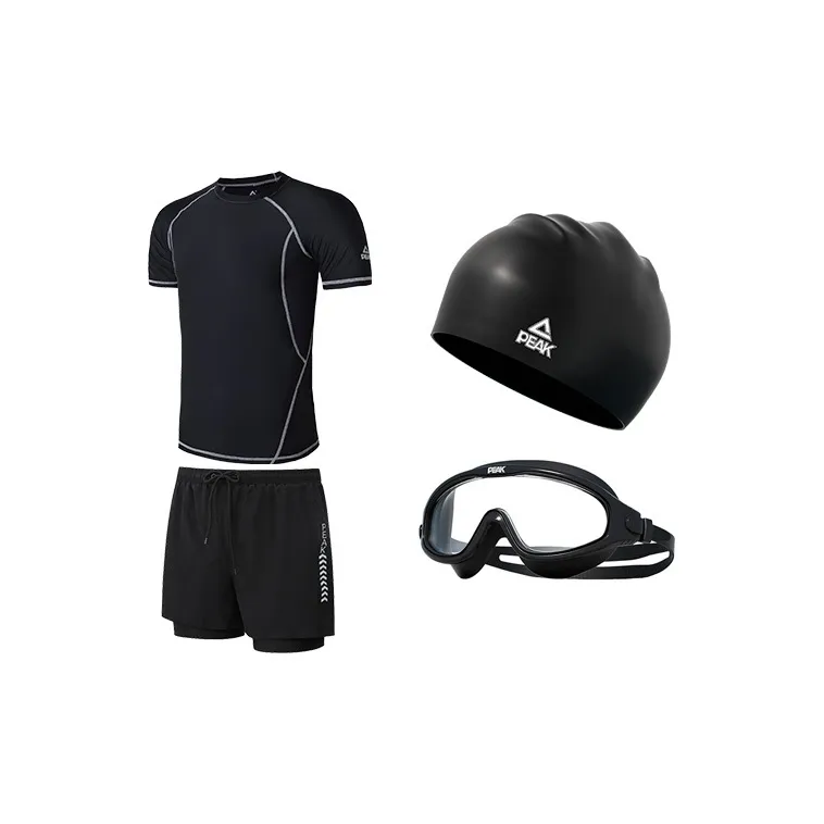 PEAK Swimming Sets Polyester Elastane Seaside Vacation With Hot Spring Men's Black-4