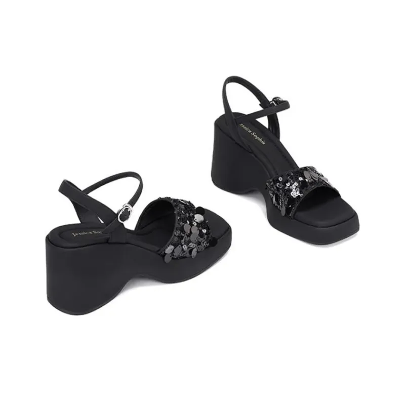 JESSICA SOPHIA One Strap Sandals 8cm Women's Black-1