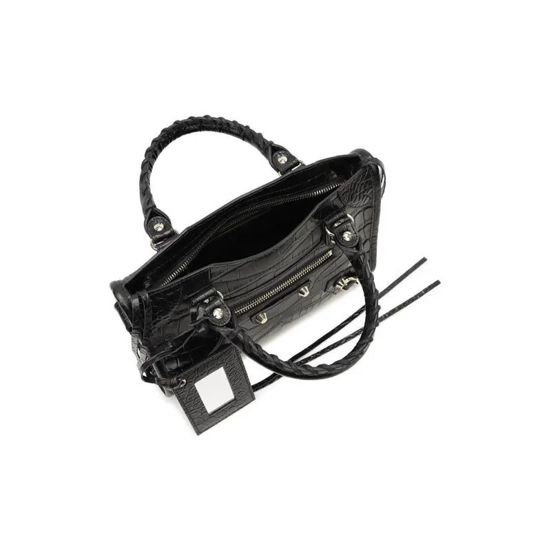 Balenciaga Cow Leather Crossbody One Shoulder Handbag Women's Black-4
