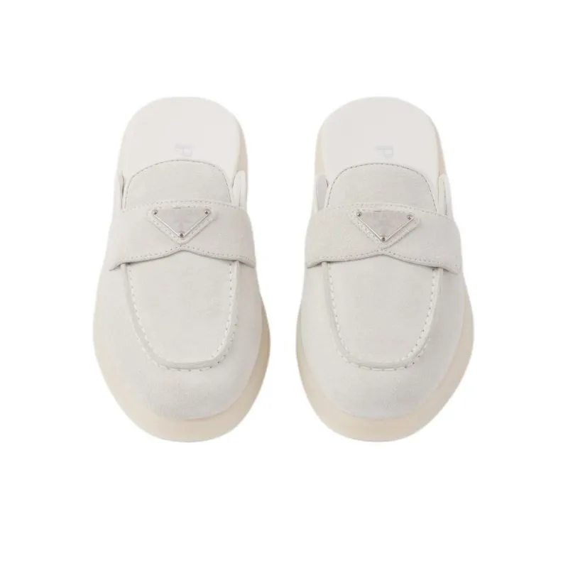 PRADA Triangle Logo Suede Mules-4
