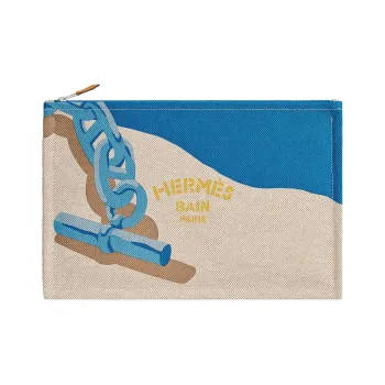 HERMES Cotton Canvas Bag Clutches Women's Sky Blue & Midnight Blue