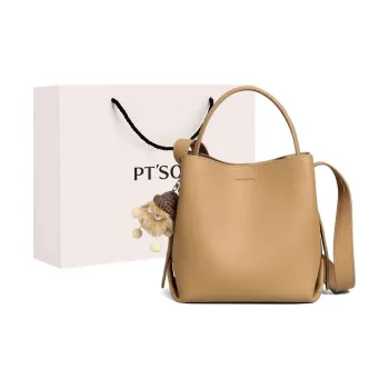 PT'SON Cow Leather Synthetic Leather Bucket Bags Handbags Regular Women's Ice Cream White/Cool Tea Brown/Hot Cocoa