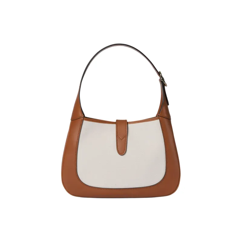 GUCCI Jackie 1961 Canvas With Leather Handbag, Shoulder Bag Small Size Women's Brown & Beige-1