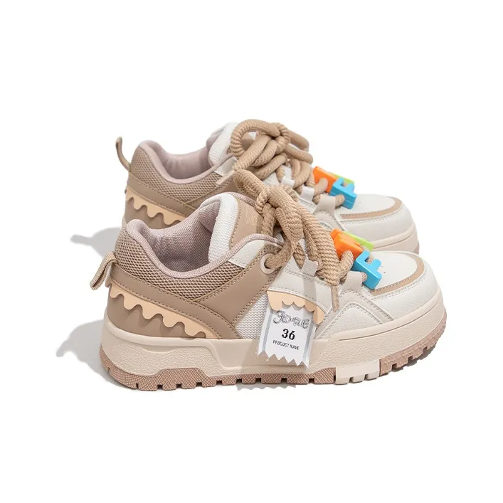 Feiyue Anti Slip Wear Resistant Low Top Skateboard Shoes Women's Beige Khaki-1