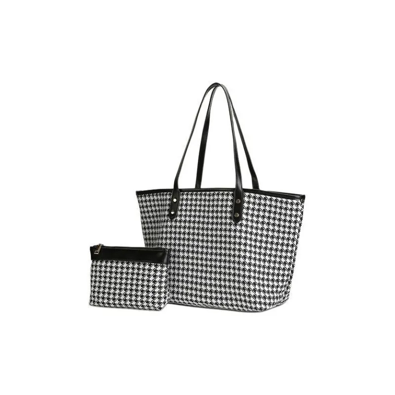 JANE KLAIN Fabric, Synthetic Leather Underarm Shoulder Bag Tote Women's Black Plaid-1