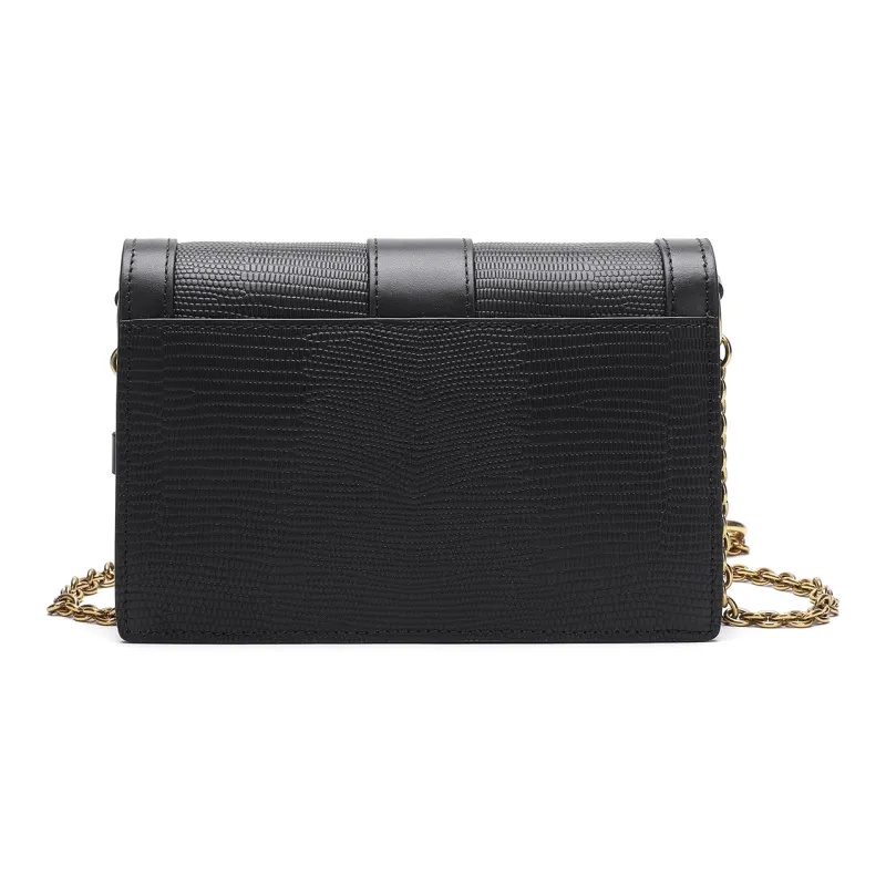 Satchi Cow Leather Casual Small Square Bag Small Size Women's Black-3