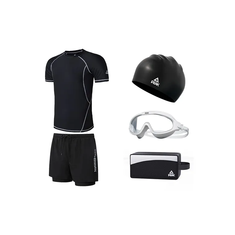 PEAK Swimming Sets Polyester Elastane Seaside Vacation With Hot Spring Men's Black-7