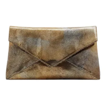 DRIES VAN NOTEN Metal Spiky Lizard Print Leather Clutch Women's Oxidized Color