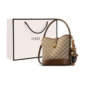 VINEY Fabric Crossbody Bag Shoulder Bag Portable Bucket Bag Medium Size Women's Khaki