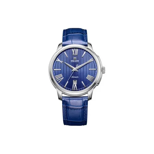 EBOHR Premium Collection Automatic Mechanical Movement Genuine Leather Strap Watch Men's Watches Blue Dial-0