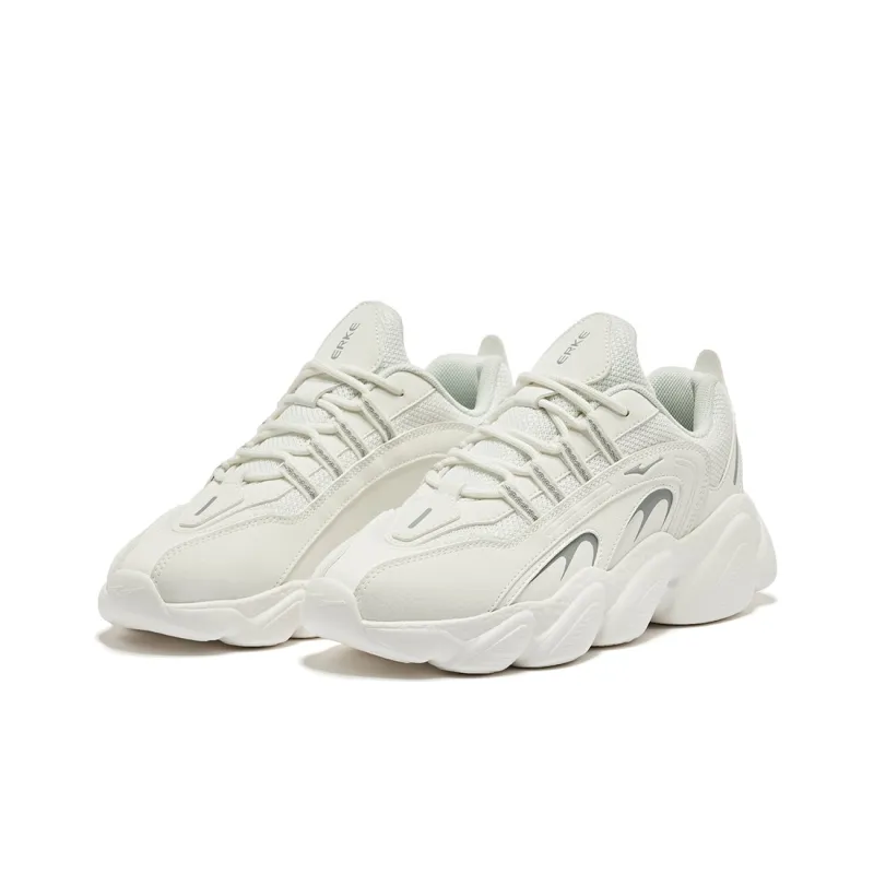 Erke Sweetheart 2.0 Cushioned Height Increase Lightweight Breathable Low-Top Running Shoes Women's Microcrystal White-2