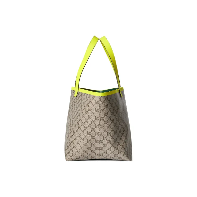 GUCCI Canvas With Leather Canvas Bag Tote Bag Shopping Bag Shoulder Bag Handbag Medium Size Women's Beige & Neon Yellow-2