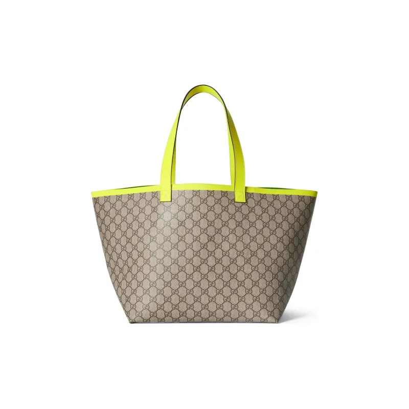 GUCCI Canvas With Leather Canvas Bag Tote Bag Shopping Bag Shoulder Bag Handbag Medium Size Women's Beige & Neon Yellow-7