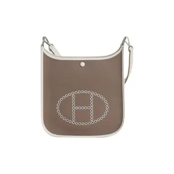 HERMES Evelyne Officier Canvas With Swift Calfskin Ivorie Crossbody Bag Shoulder Bag Women's Gray & White