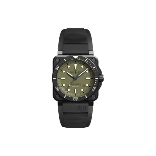 BELL & ROSS Automatic Mechanical Movement Unisex Watch 42mm Green Dial Ceramic Watch Case Rubber Fabric Strap